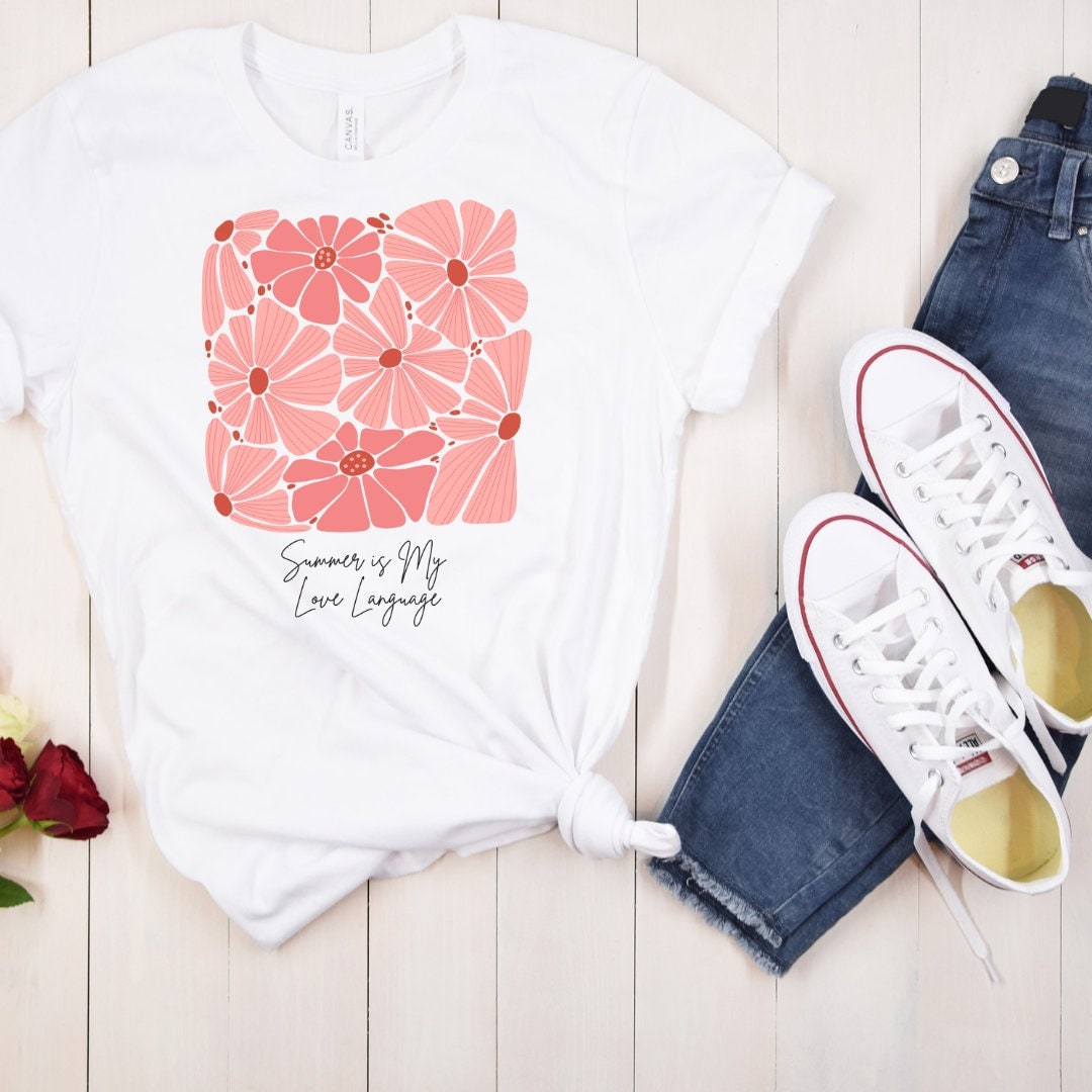 Summer is My Love Language Floral Pink Design T-Shirt for Women Vibrant Flower Art Graphic Tee Unisex Casual Wear Sizes S to 5XL