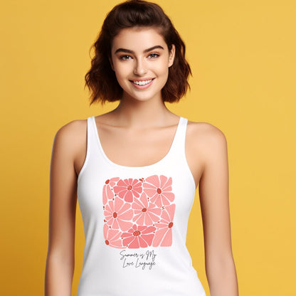 Summer is My Love Language Floral Design Tank Top for Women Stylish Sleeveless Flower Print Summer Top Casual Comfortable