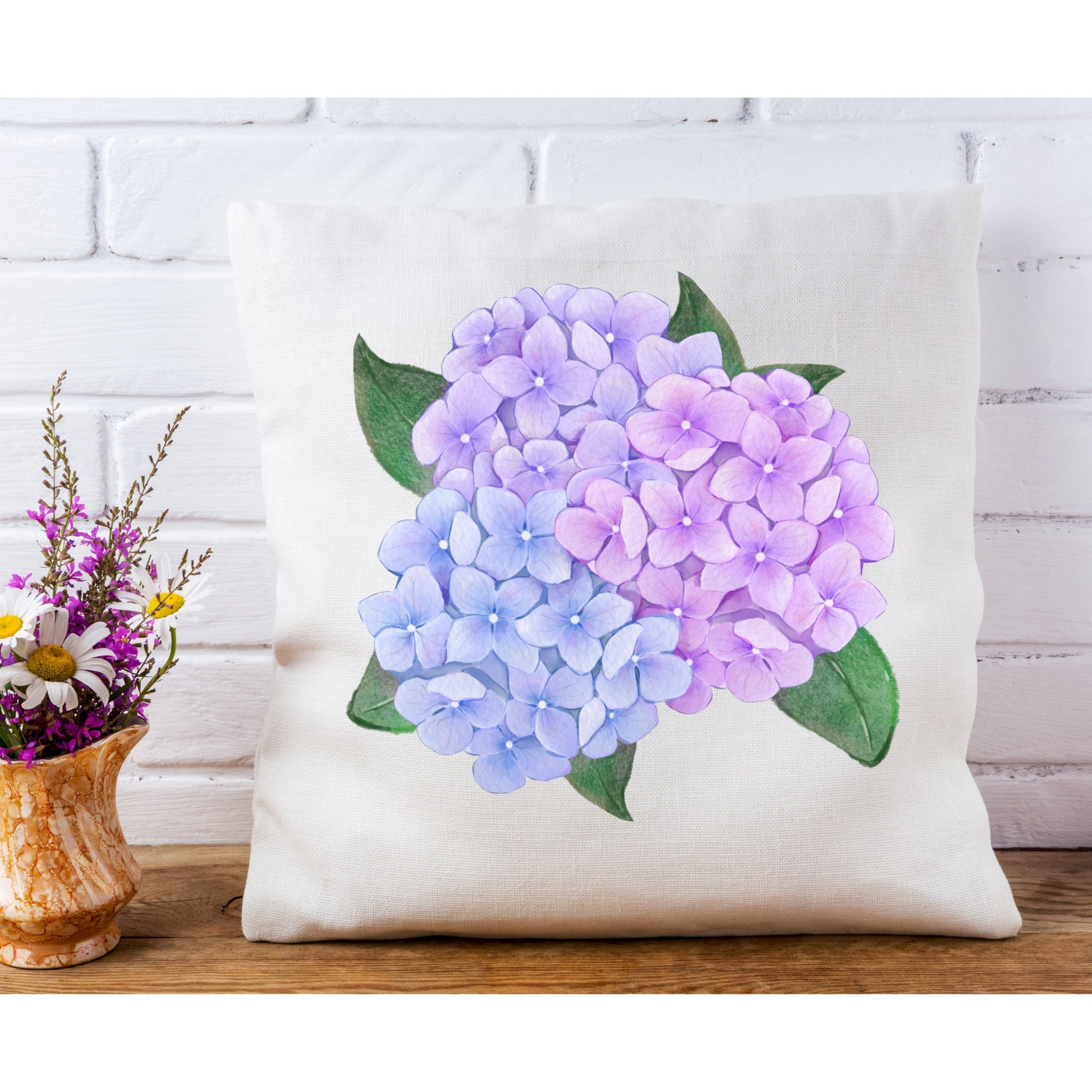 Hydrangea Flower Pillow Floral Decorative Cushion Home Décor Accent Pillow Soft Easy Wash Slip Cover & Pillow Coastal Grandma Style