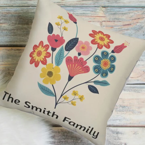 Decorative Floral Custom Name Pillow with Colorful Flower Print Soft Stylish Personalized Cushion for Couch, Bed, or Chair Home Decor Accent