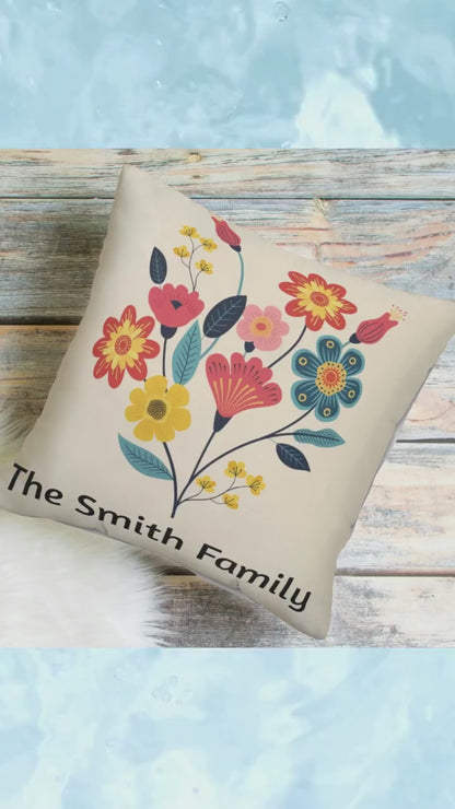 Decorative Floral Custom Name Pillow with Colorful Flower Print Soft Stylish Personalized Cushion for Couch, Bed, or Chair Home Decor Accent