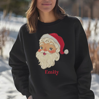 Retro Santa Personalized Sweatshirt, Christmas Winter Pullover, Custom Name