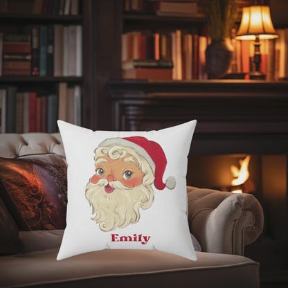 Retro Santa Christmas Pillow, Custom Name Home Decor, Polyester Throw Pillow