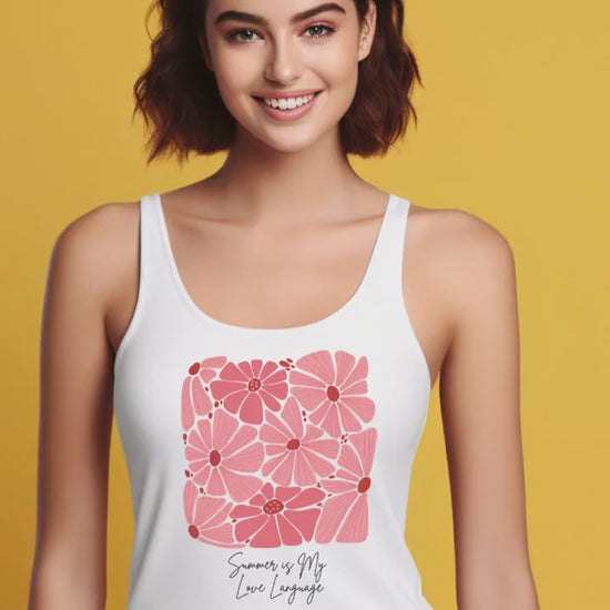 Summer is My Love Language Floral Design Tank Top for Women Stylish Sleeveless Flower Print Summer Top Casual Comfortable