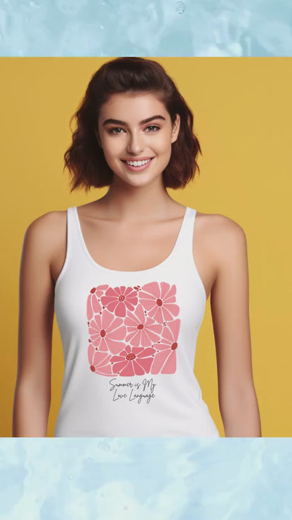 Summer is My Love Language Floral Design Tank Top for Women Stylish Sleeveless Flower Print Summer Top Casual Comfortable