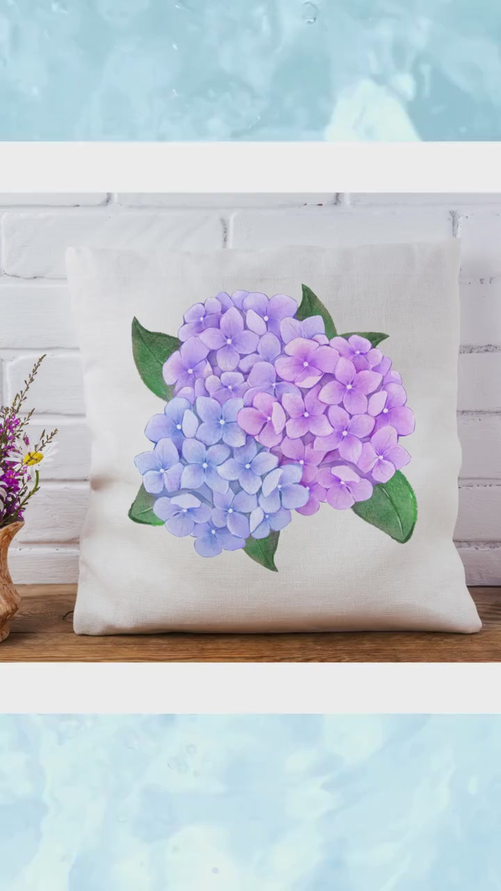 Hydrangea Flower Pillow Floral Decorative Cushion Home Décor Accent Pillow Soft Easy Wash Slip Cover & Pillow Coastal Grandma Style