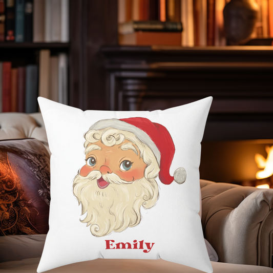 Retro Santa Christmas Pillow, Custom Name Home Decor, Polyester Throw Pillow