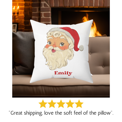 Retro Santa Christmas Pillow, Custom Name Home Decor, Polyester Throw Pillow