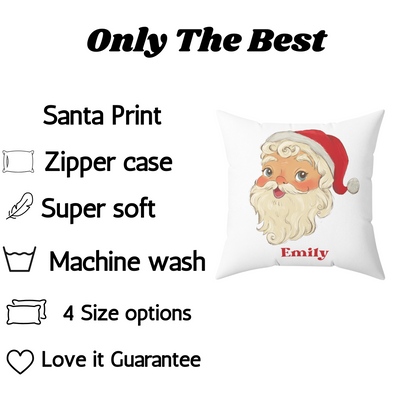 Retro Santa Christmas Pillow, Custom Name Home Decor, Polyester Throw Pillow