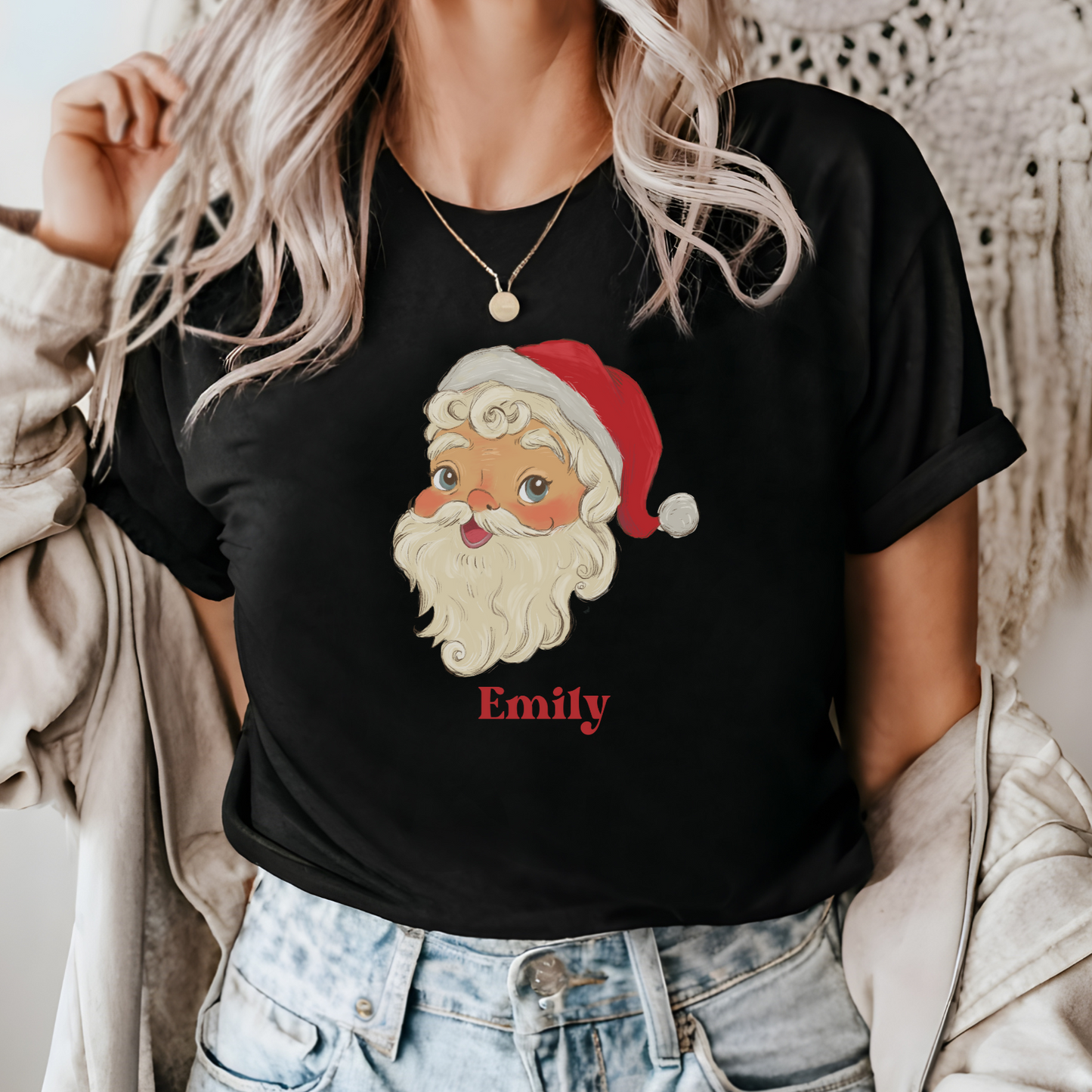 Santa Retro Personalized Tee, Christmas Shirt, Holiday T-Shirt, Custom Name Top, Vintage Santa Apparel