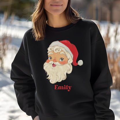 Retro Santa Personalized Sweatshirt, Christmas Winter Pullover, Custom Name