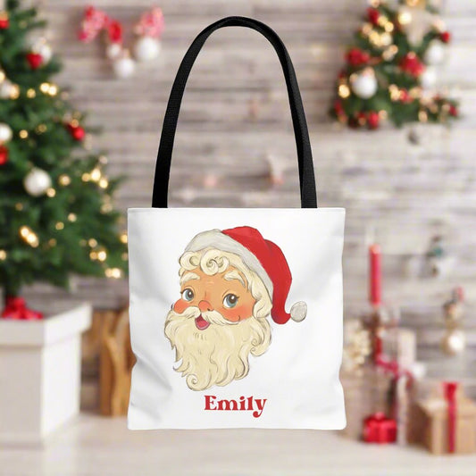 Retro Santa Tote Bag  Personalized Christmas Gift Shopping Bag