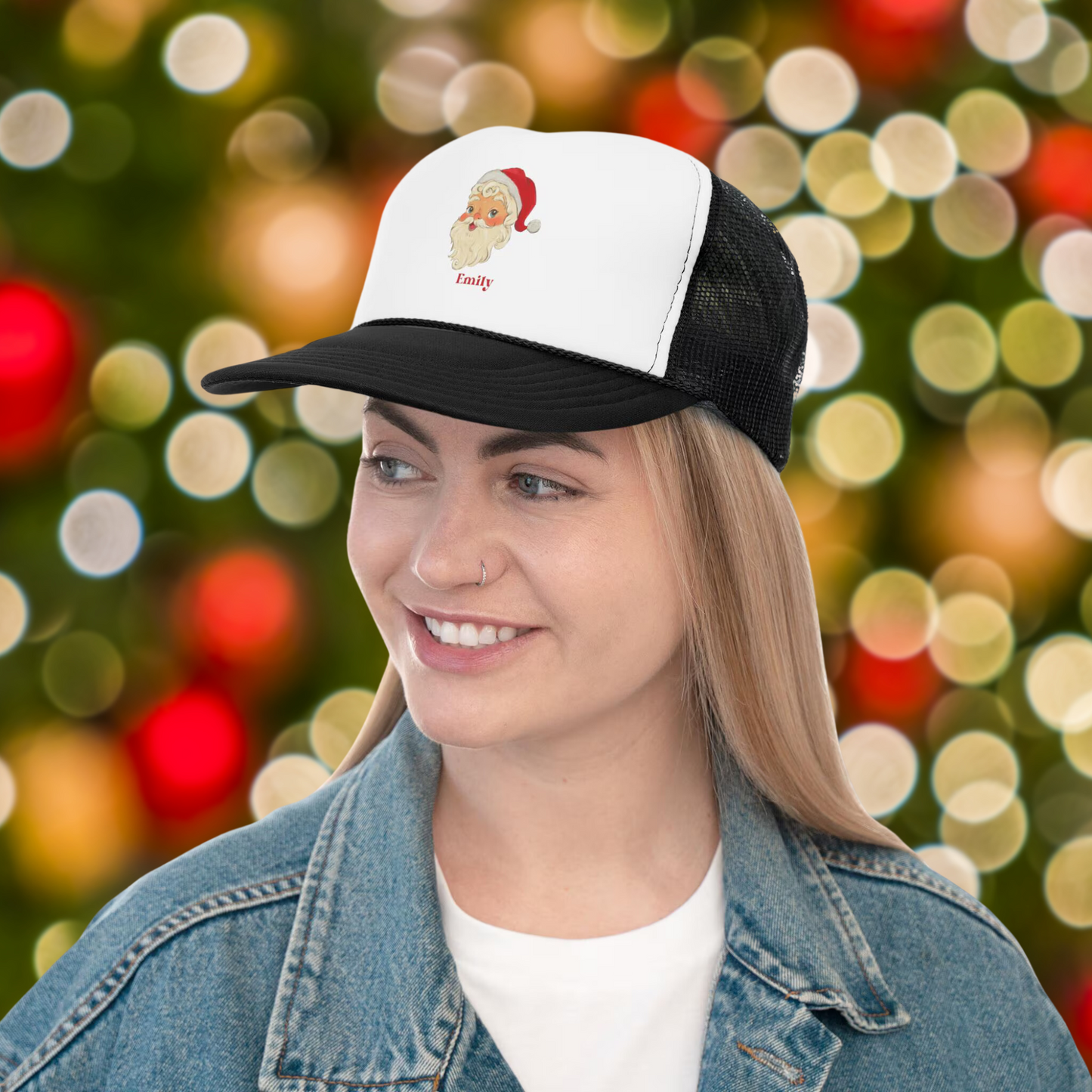 Retro Santa Trucker Cap for Christmas, Custom Name Holiday Hat