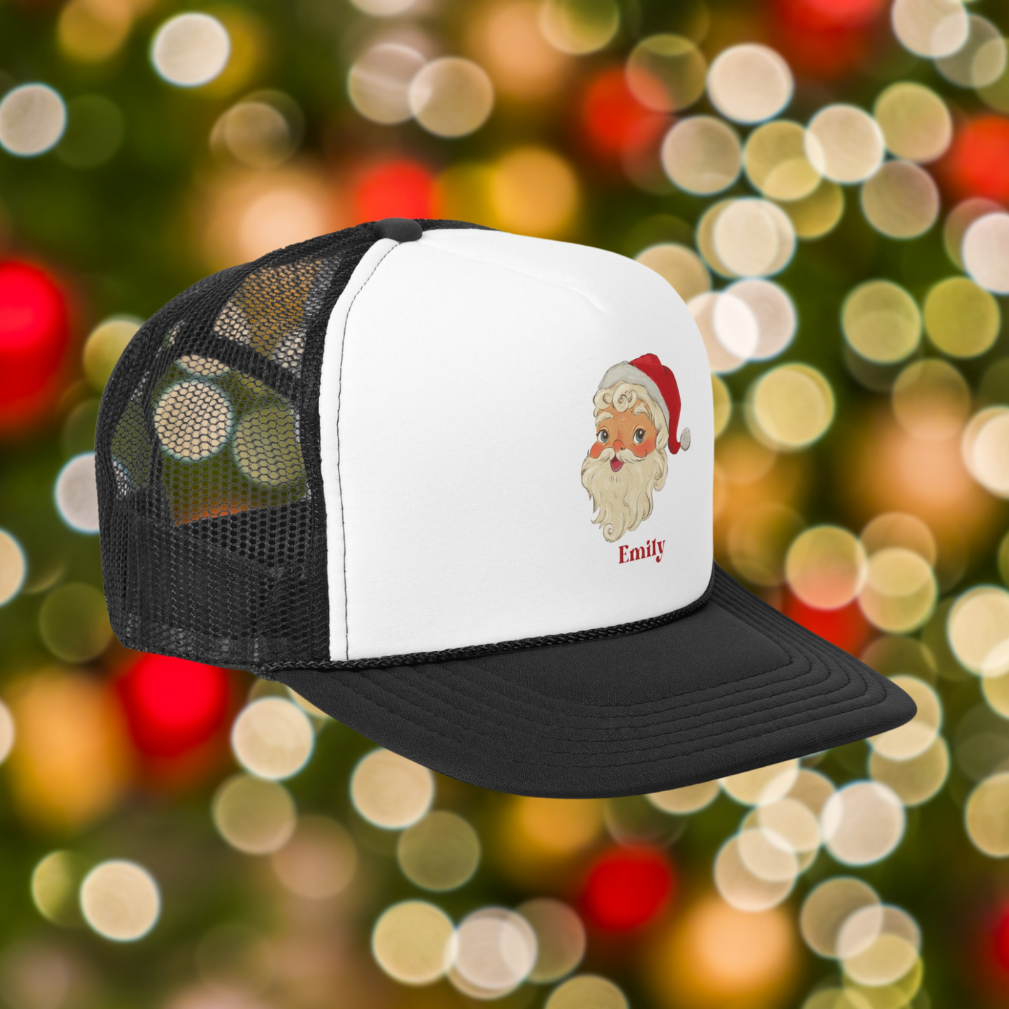 Retro Santa Trucker Cap for Christmas, Custom Name Holiday Hat