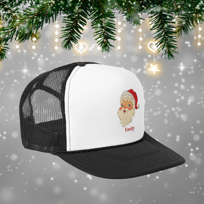 Retro Santa Trucker Cap for Christmas, Custom Name Holiday Hat