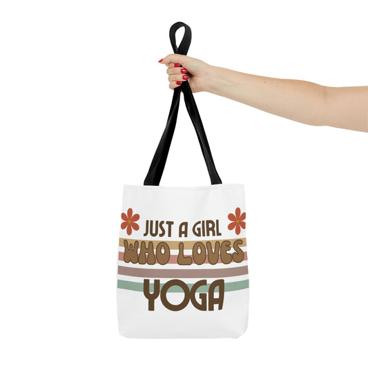 Just A Girl Who Loves Yoga Tote Bag for Yoga Class,  Yoga Theme Gifts, Workout Accessories, Barre Tote Bag, Yoga Lover