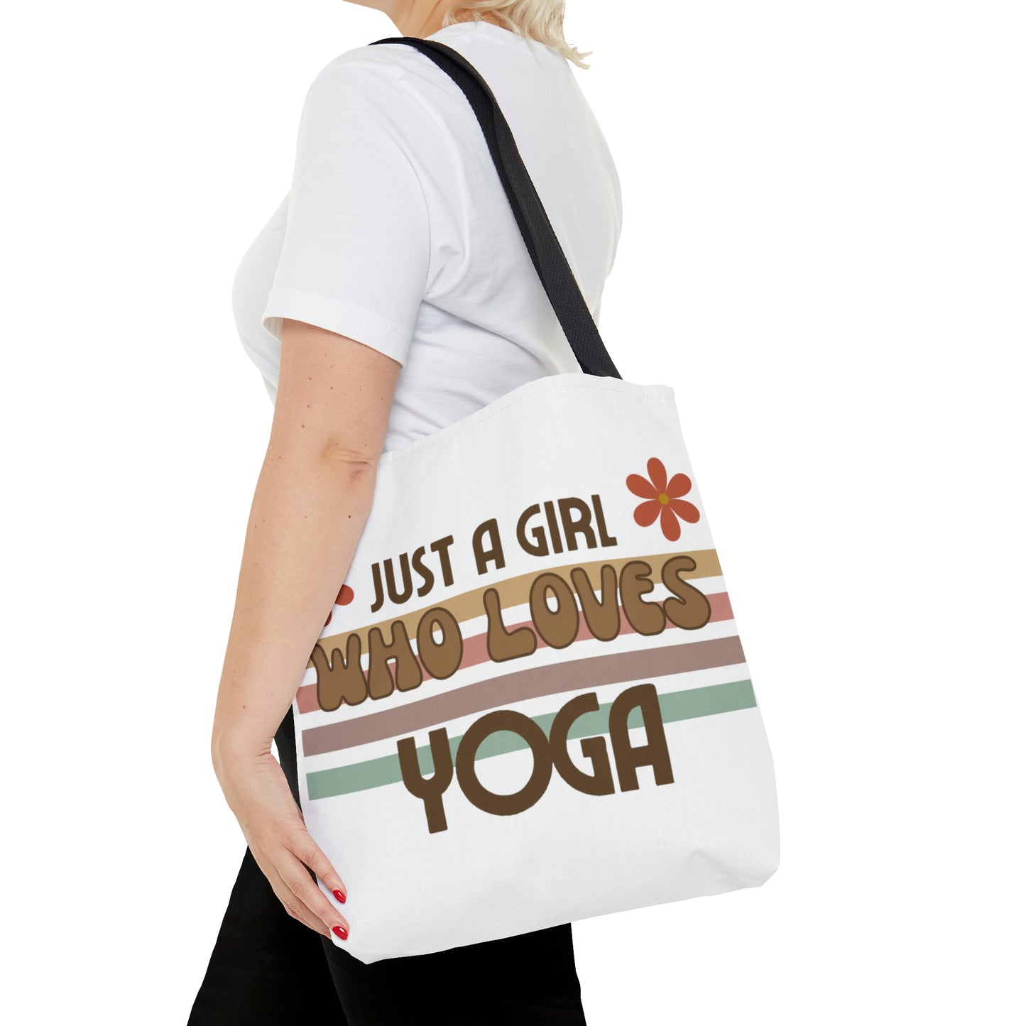 Just A Girl Who Loves Yoga Tote Bag for Yoga Class,  Yoga Theme Gifts, Workout Accessories, Barre Tote Bag, Yoga Lover