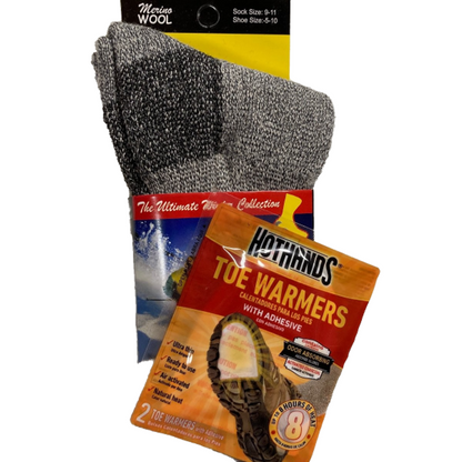 Wool Blend Skiing/Hiking Women Socks - 2-Pack Bundle with 1 pack toe warmers
